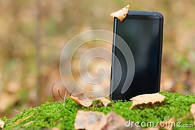 Smart phone in moss