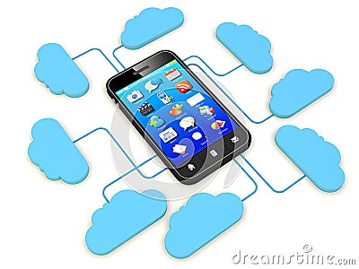 Smartphone connected to cloud server.