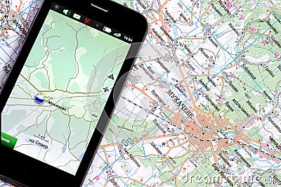 Smartphone with GPS and a map