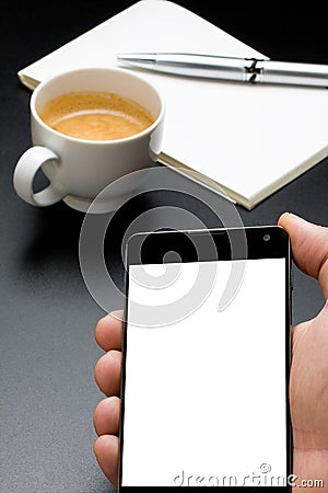 Smartphone Note Pad Pen and Coffee