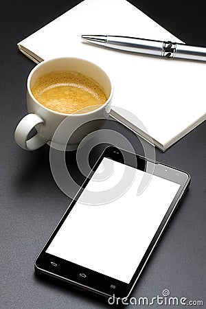 Smartphone Note Pad Pen Coffee Whitespace
