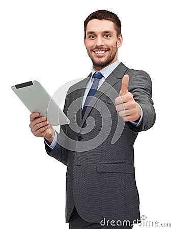 Smiling buisnessman with tablet pc computer
