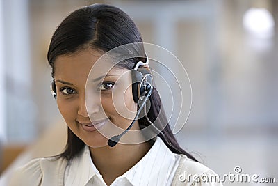 Smiling call center woman