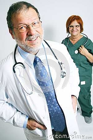 Smiling doctor and nurse