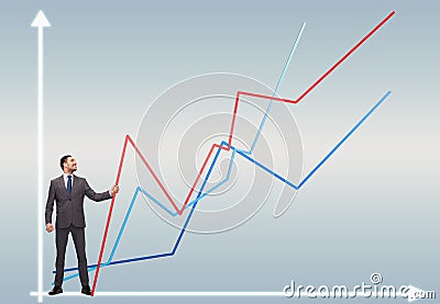 Smiling man holding graph line