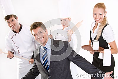 Smiling restaurant staff