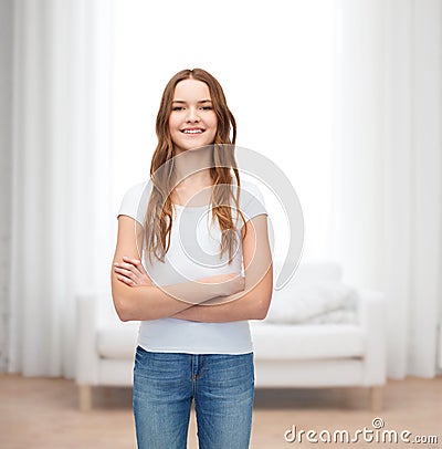 Smiling teenager in blank white t-shirt