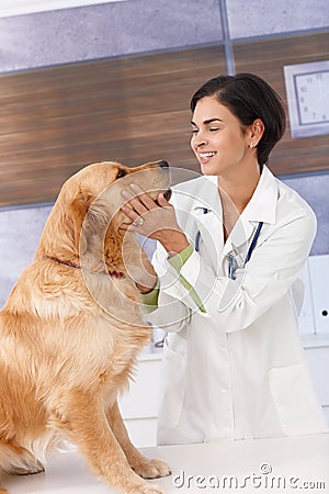 Smiling veterinary with dog