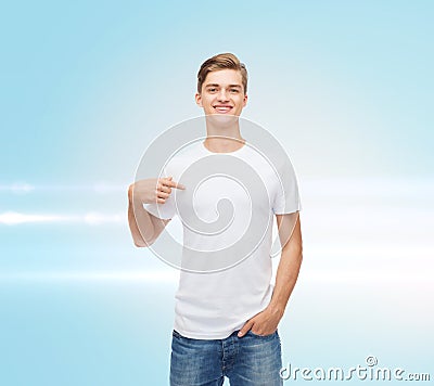 Smiling young man in blank white t-shirt