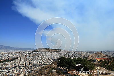 Smoke rises above Athens, Greece