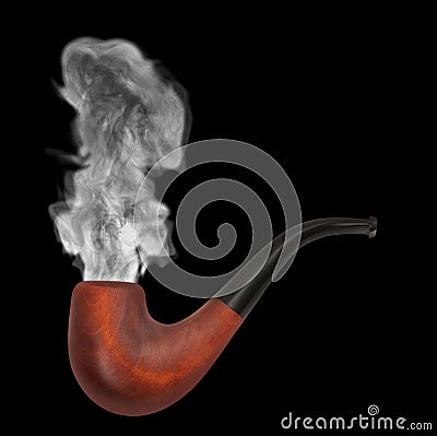 Smoking pipe with gray smoke on the black background