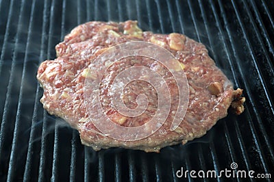 Smoky Hamburger steak on a grill