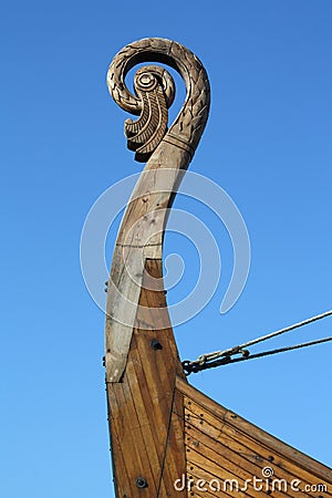 Snout of old viking wooden ship in Viborg Russia.