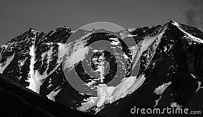 Snow covered mountain, black and white, Torres del Paine