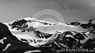 Snow covered mountain, black and white, Torres del Paine