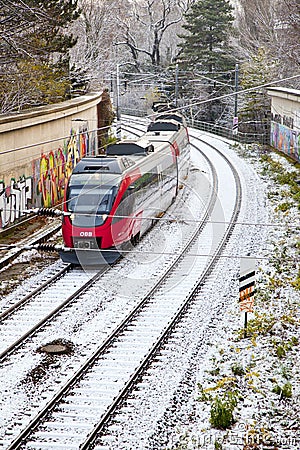 Snow covered rails in the city
