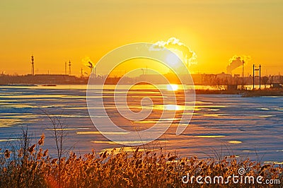 The snow lake sunrise