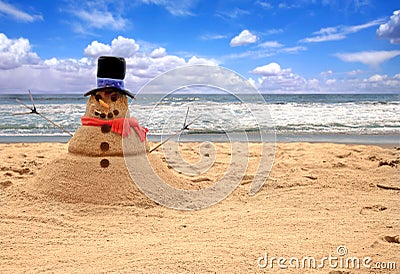 Snowman Made of Sand on the Beach