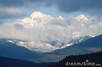 Snowy mountains with Mt. Baker, WA