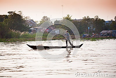 SOC TRANG, VIETNAM - JAN 28 2014: Unidentified man rowing boats