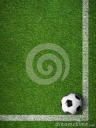 Soccer ball framed by white marking lines top view