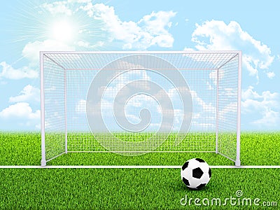 Soccer ball and gate in the middle of field