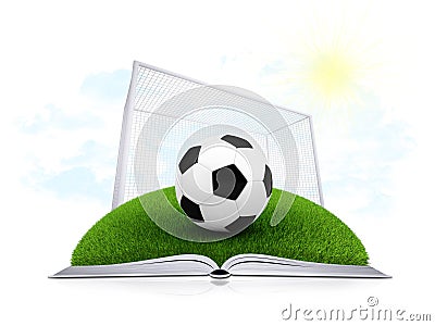 Soccer ball and gate on an open white book