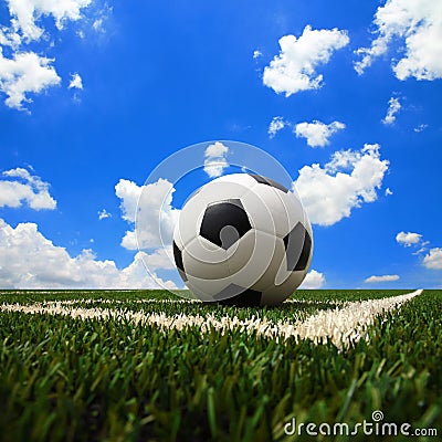 Soccer ball on the green field