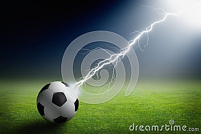 Soccer ball, lightning, spotlight