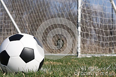 Soccer ball near the goal