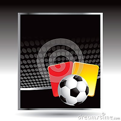 Soccer ball and penalty card on black halftone ad