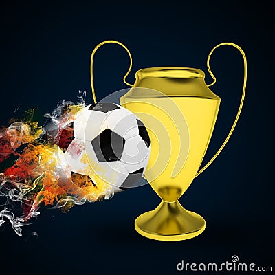 Soccer Cup and ball in colored smoke