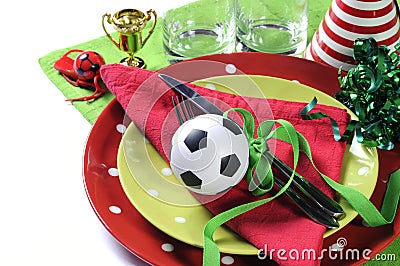 Soccer football party table in red white and green