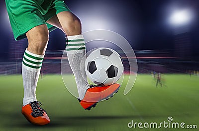 Soccer football players and soccer ball with motion blur of spor
