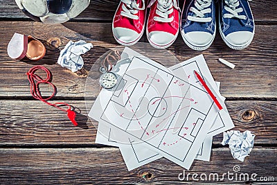 Soccer formation tactics on school desk