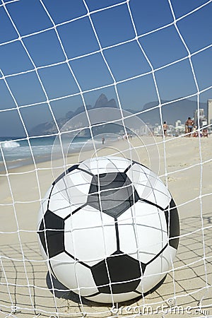 Soccer Goal Ball in Football Net Rio de Janeiro Brazil Beach