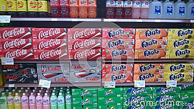 Soda beverage on store shelves