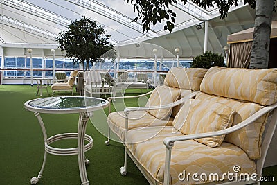Sofa on open deck spa onboard of cruise ship