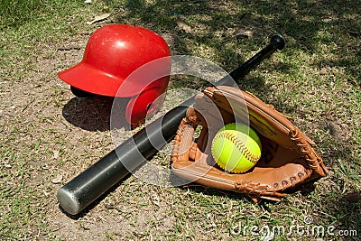 Softball and glove