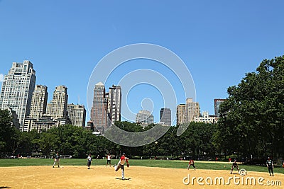 Softball teams playing at Heckscher Ballfields in Central Park