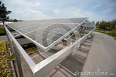 Solar cell on roof at car park.
