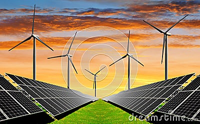 Solar energy panels and wind turbines