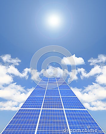 Solar Panel with blue sky ,white cloud and sun