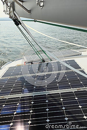 Solar Panels charging batteries aboard sail boat