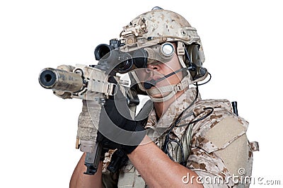 Soldier man holding Machine gun shoot