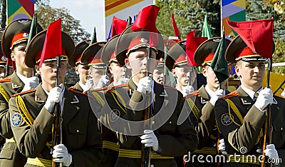 The soldiers of the Belarusian army on parade