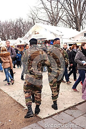 Soldiers patrol Paris streets