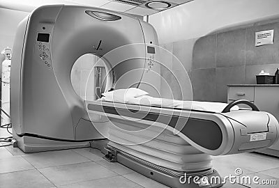 Sophisticated open MRI scanner machine in hospital lab room
