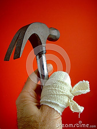 Sore Thumb With Hammer Royalty Free Stock 