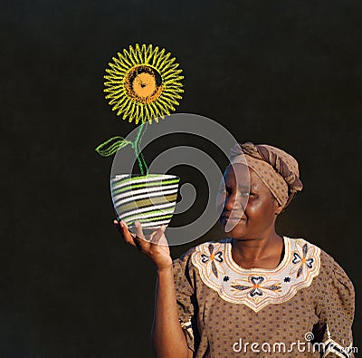 South African Zulu woman basket sales woman